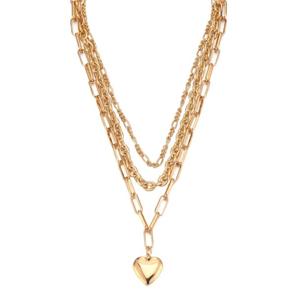 18K Gold-Plated Cable Chain Heart Pendant Layered Necklace Online now