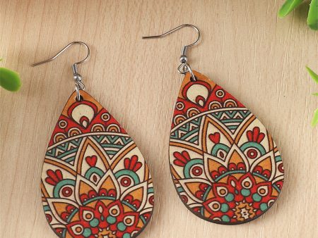 Red Wood & Silver-Plated Botanical Wood Drop Earrings Cheap