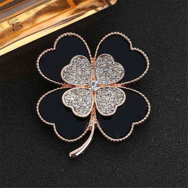 Black & Cubic Zirconia Clover Brooch Online