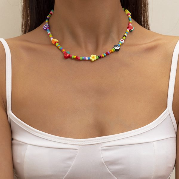 Yellow & Teal Howlite Floral Fruit Beaded Choker Necklace Cheap