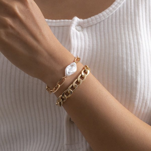 Pearl & 18K Gold-Plated Curb Chain Bracelet Set Online