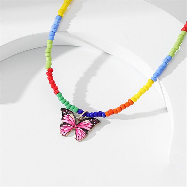 Yellow & Orange Howlite Rainbow Butterfly Pendant Necklace on Sale