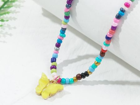 Yellow & Red Multicolor Howlite Butterfly Pendant Necklace Cheap