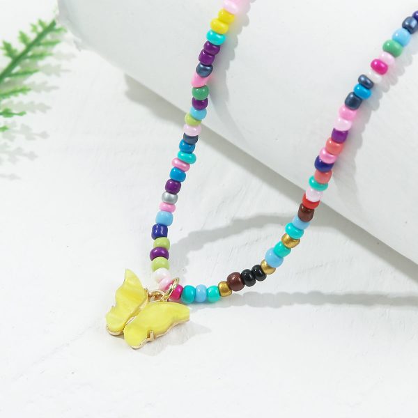 Yellow & Red Multicolor Howlite Butterfly Pendant Necklace Cheap