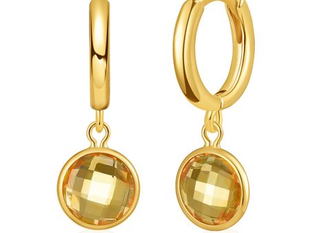 Yellow Crystal & 18K Gold-Plated Round Huggie Earrings For Sale