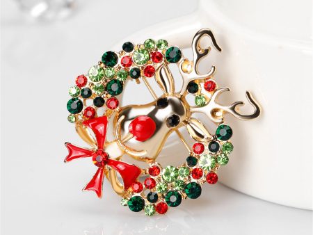 Cubic Zirconia & 18K Gold-Plated Botany Bow & Reindeer Brooch For Cheap