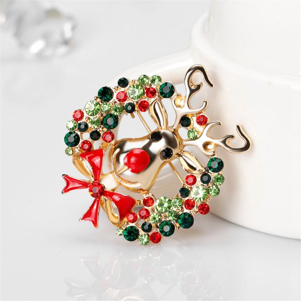 Cubic Zirconia & 18K Gold-Plated Botany Bow & Reindeer Brooch For Cheap