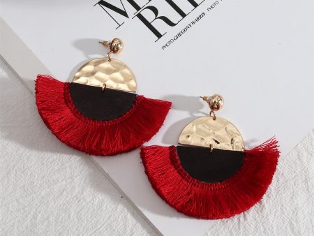 Red & 18K Gold-Plated Patchwork Fan Drop Earrings Cheap