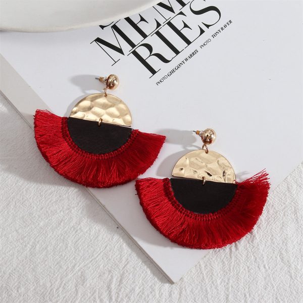 Red & 18K Gold-Plated Patchwork Fan Drop Earrings Cheap