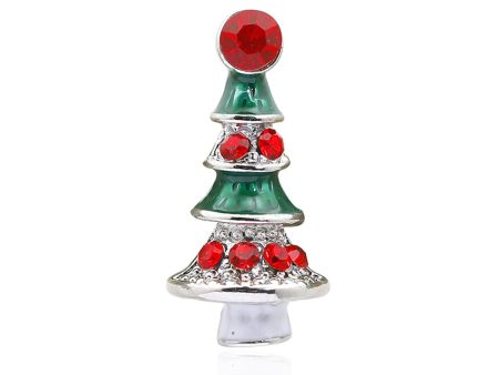 Red Cubic Zirconia & Green Enamel Holiday Tree Brooch Discount