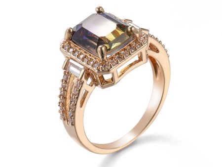 Yellow & Purple Crystal & Cubic Zirconia Princess-Cut Halo Ring on Sale