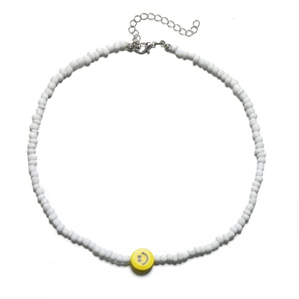 Yellow & White Howlite Smiley Face Beaded Necklace Cheap