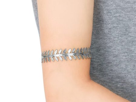 Silver-Plated Laurel Leaves Bypass Arm Cuff Online