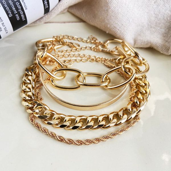 18K Gold-Plated Figaro Bracelet Set Online now