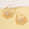 18K Gold-Plated Bee Honeycomb Drop Earrings For Cheap