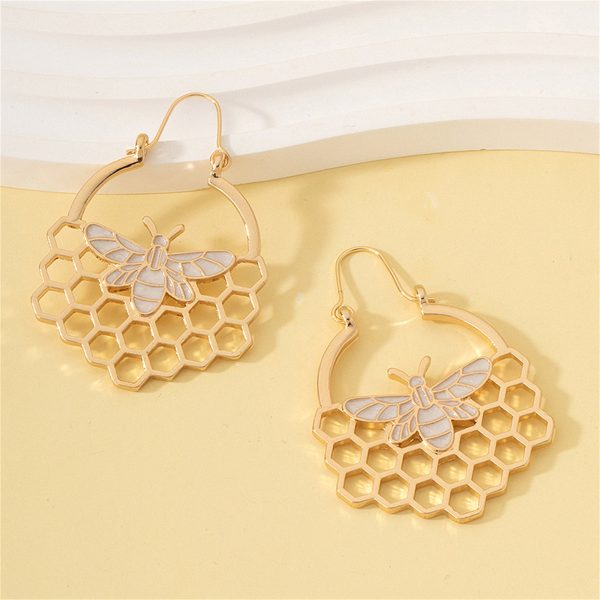 18K Gold-Plated Bee Honeycomb Drop Earrings For Cheap