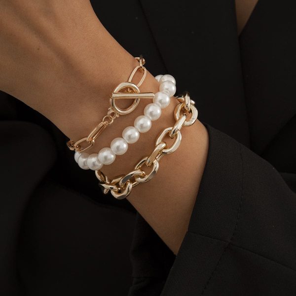 Pearl & 18K Gold-Plated Bracelet Set For Cheap