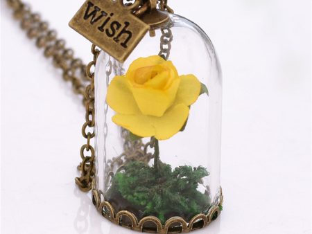 Yellow & Green  Wish  Encased Rose Pendant Necklace Online Hot Sale