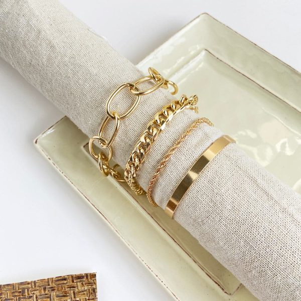 18K Gold-Plated Figaro Bracelet Set Online now