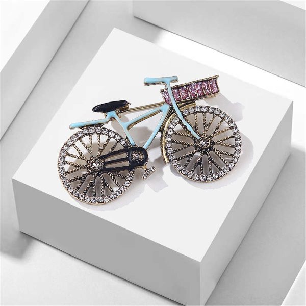 Blue Enamel & Cubic Zirconia 18K Gold-Plated Bicycle Brooch For Cheap