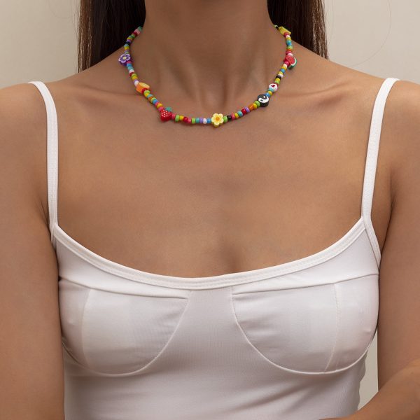 Yellow & Teal Howlite Floral Fruit Beaded Choker Necklace Cheap