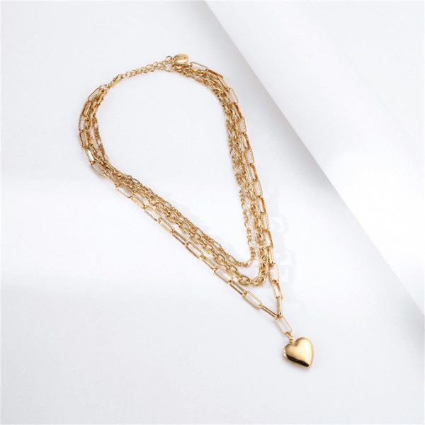 18K Gold-Plated Cable Chain Heart Pendant Layered Necklace Online now