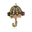 Yellow Cubic Zirconia & 18K Gold-Plated Flower Umbrella Brooch For Cheap