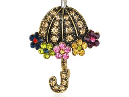 Yellow Cubic Zirconia & 18K Gold-Plated Flower Umbrella Brooch For Cheap