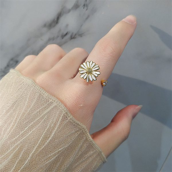 White Enamel & 18K Gold-Plated Cubic Zirconia-Accent Rotatable Mum Open Ring on Sale