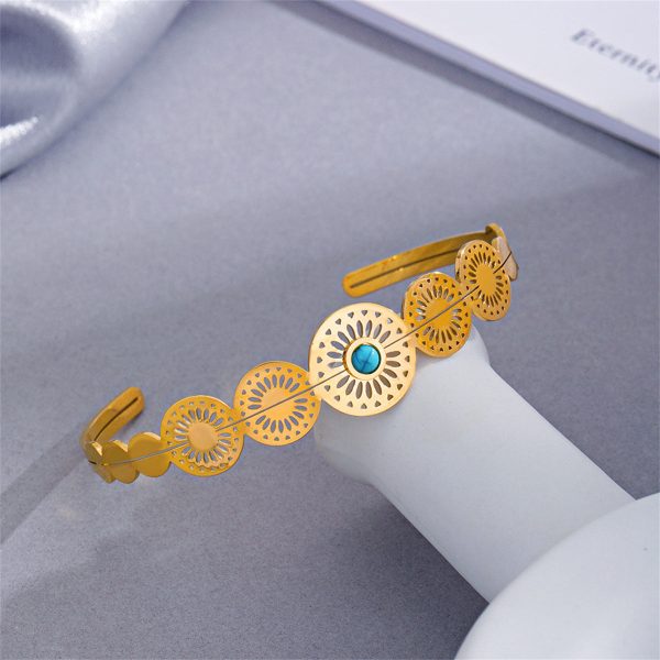 Turquoise & 18K Gold-Plated Floral Plate Cuff Online Sale