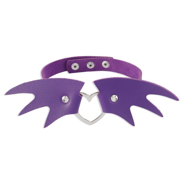 Purple Polystyrene & Silver-Plated Bat Wing Heart Choker Necklace For Discount