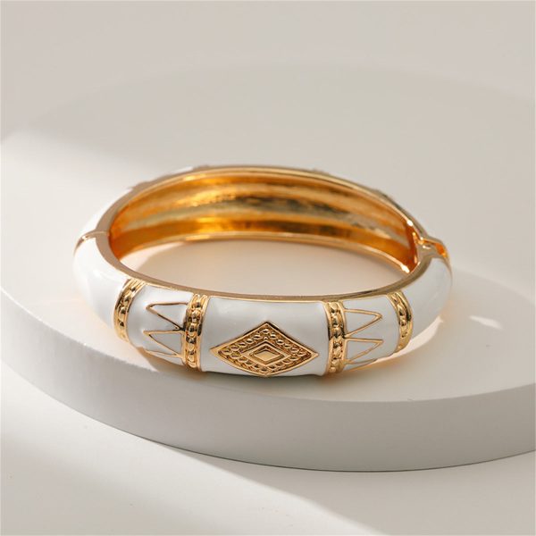 White Enamel & 18K Gold-Plated Rhombus Bangle Supply