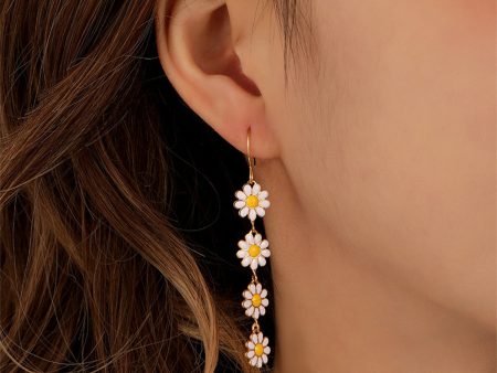 White Enamel & 18K Gold-Plated Linked Mums Drop Earring Supply