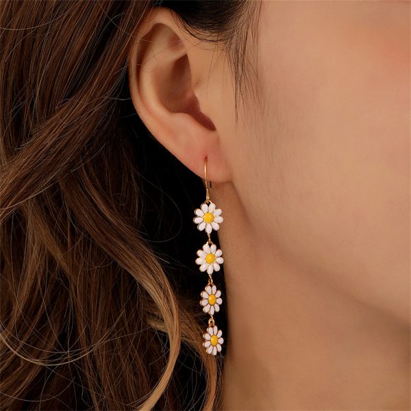 White Enamel & 18K Gold-Plated Linked Mums Drop Earring Supply