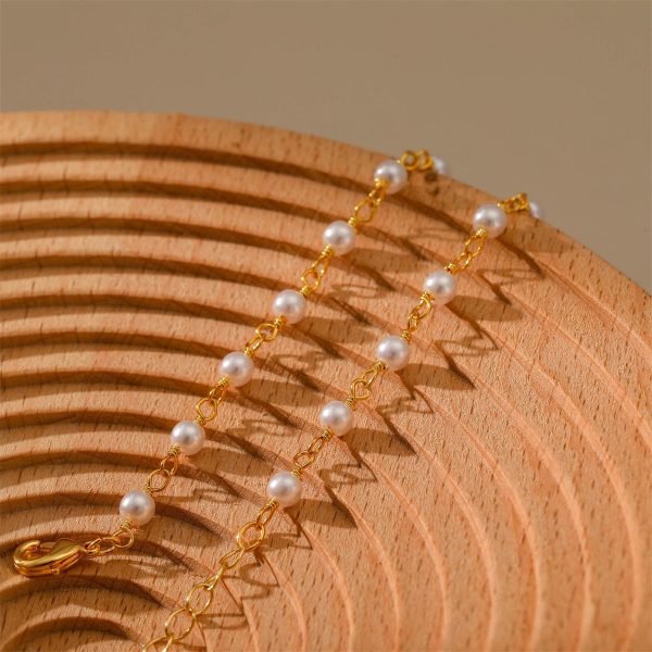 White Pearl & 18K Gold-Plated Round Station Anklet on Sale