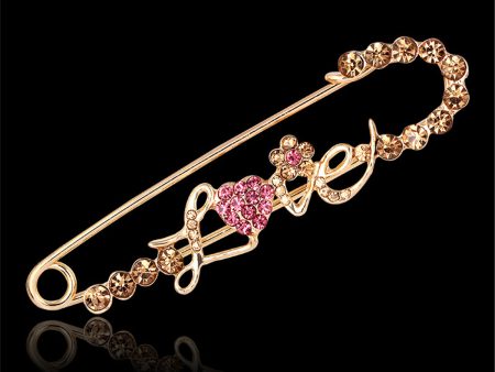 Cubic Zirconia & 18K Gold-Plated  Love  Pin Brooch For Cheap