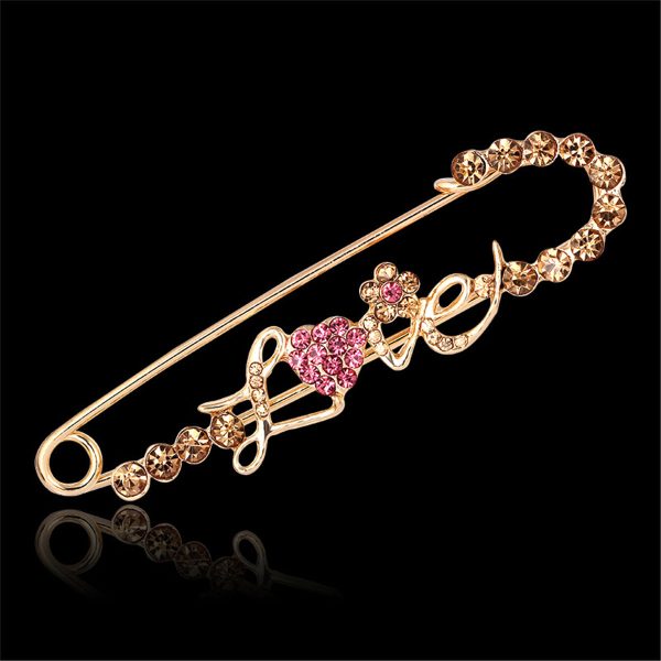 Cubic Zirconia & 18K Gold-Plated  Love  Pin Brooch For Cheap