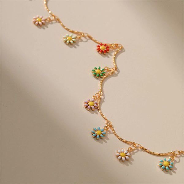 Vibrant Enamel & 18K Gold-Plated Daisy Charm Station Necklace For Sale