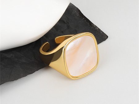 Shell & 18K Gold-Plated Square Open Ring Fashion