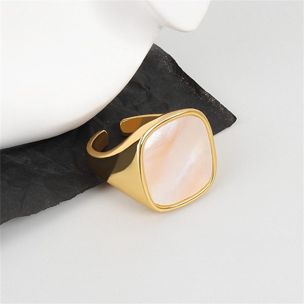 Shell & 18K Gold-Plated Square Open Ring Fashion