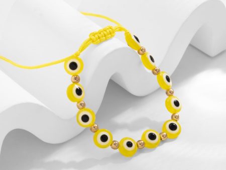 Yellow Polyster & 18K Gold-Plated Eye Beaded Adjustable Bracelet Online Sale