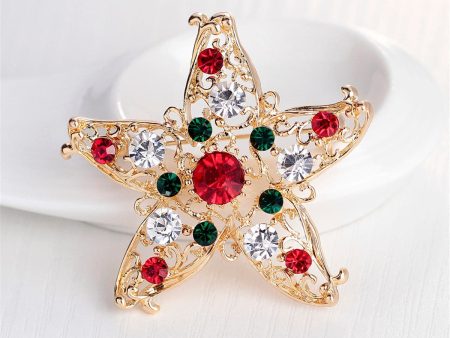 Cubic Zirconia & 18K Gold-Plated Filigree Star Brooch For Sale