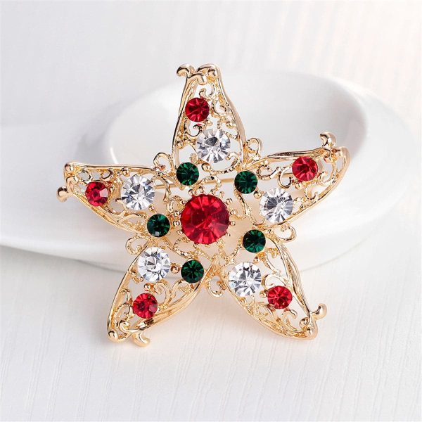 Cubic Zirconia & 18K Gold-Plated Filigree Star Brooch For Sale