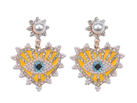 Yellow & Cubic Zirconia Eye In Heart Drop Earrings Discount