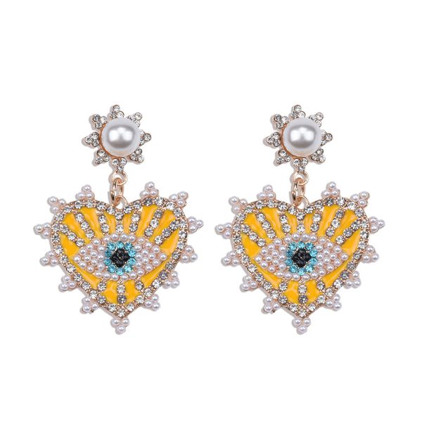 Yellow & Cubic Zirconia Eye In Heart Drop Earrings Discount