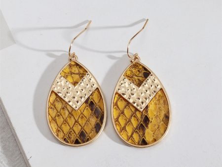 Yellow Polystyrene & 18K Gold-Plated Snake-Embossed Teardrop Earrings Online now