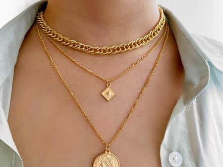 18K Gold-Plated Coin Pendant Necklace Set Online now