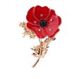 Red Enamel & Black Cubic Zirconia 18K Gold-Plated Flower Brooch For Sale