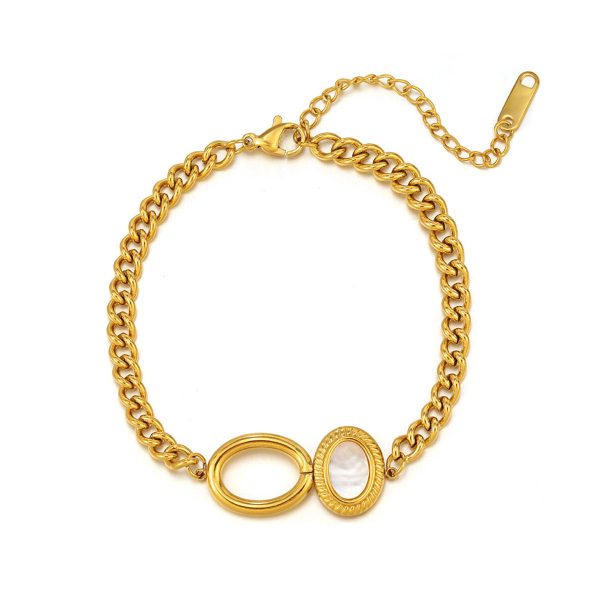 Shell & 18K Gold-Plated Oval Charm Bracelet For Sale