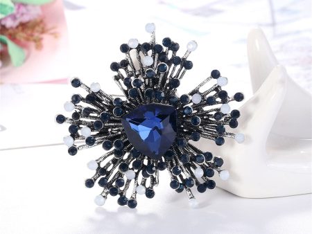 Blue Cubic Zirconia & Silver-Plated Flower Brooch Online Sale